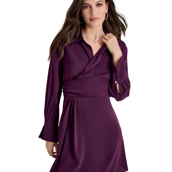 DKNY Women's Faux-Wrap Collared Mini Dress – Purple – Size 14 NWT - Picture 4 of 5